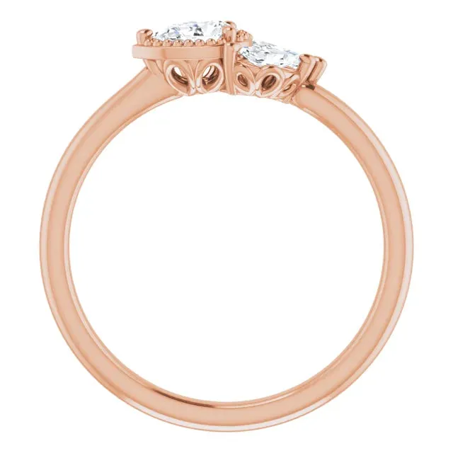 Pear Gemstone Milgrain with Marquise Lab-Grown Diamond Accent Ring