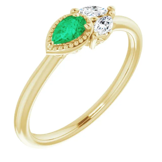Pear Gemstone Milgrain with Marquise Lab-Grown Diamond Accent Ring