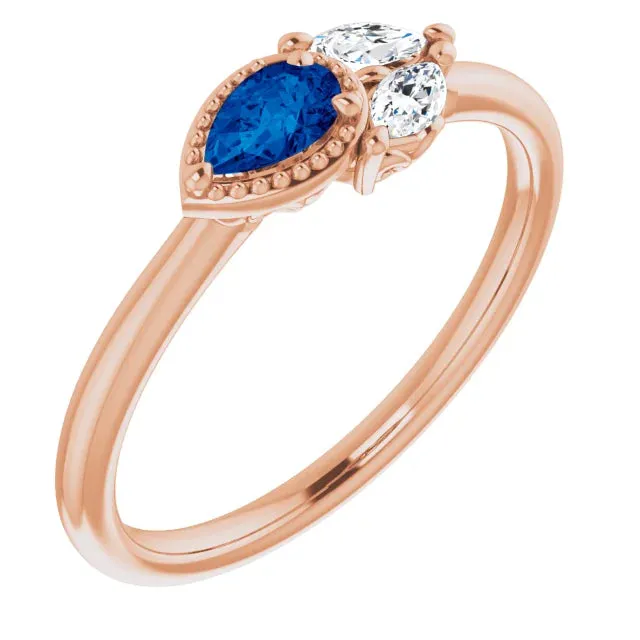 Pear Gemstone Milgrain with Marquise Lab-Grown Diamond Accent Ring