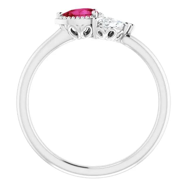 Pear Gemstone Milgrain with Marquise Lab-Grown Diamond Accent Ring