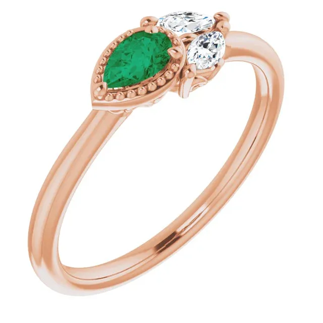 Pear Gemstone Milgrain with Marquise Lab-Grown Diamond Accent Ring