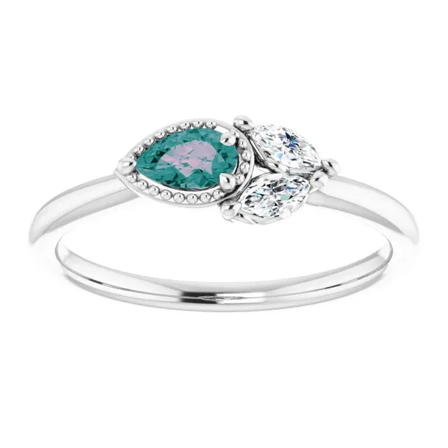 Pear Gemstone Milgrain with Marquise Lab-Grown Diamond Accent Ring