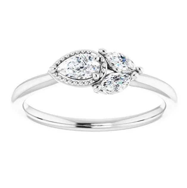 Pear Gemstone Milgrain with Marquise Lab-Grown Diamond Accent Ring