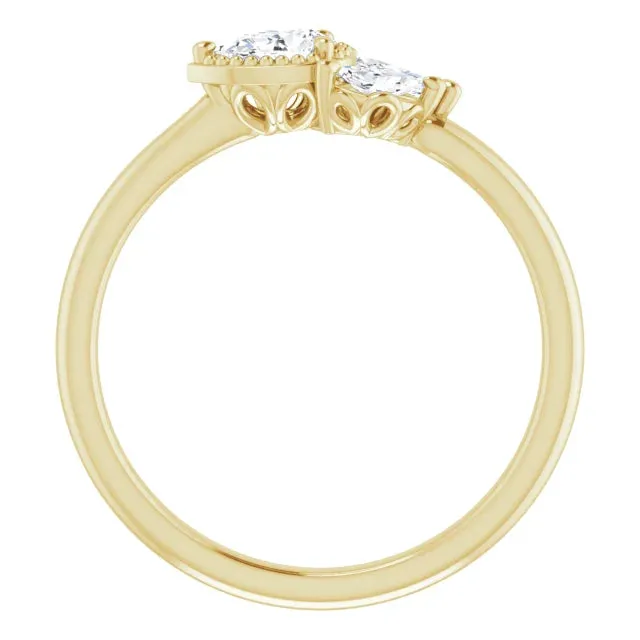 Pear Gemstone Milgrain with Marquise Lab-Grown Diamond Accent Ring