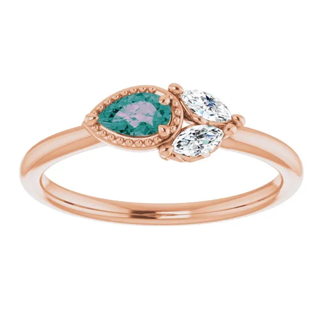 Pear Gemstone Milgrain with Marquise Lab-Grown Diamond Accent Ring