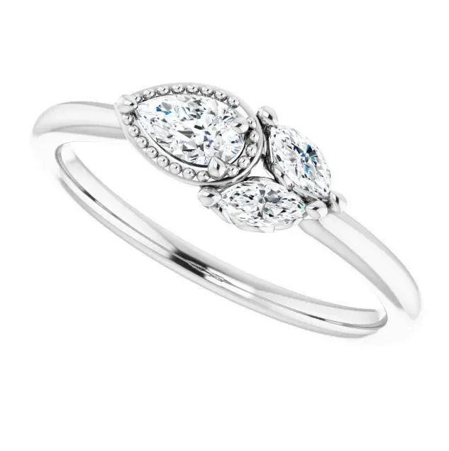 Pear Gemstone Milgrain with Marquise Lab-Grown Diamond Accent Ring