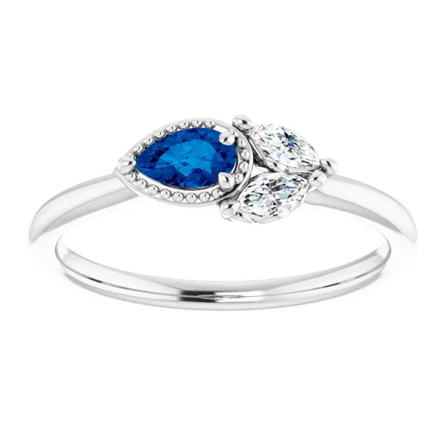 Pear Gemstone Milgrain with Marquise Lab-Grown Diamond Accent Ring