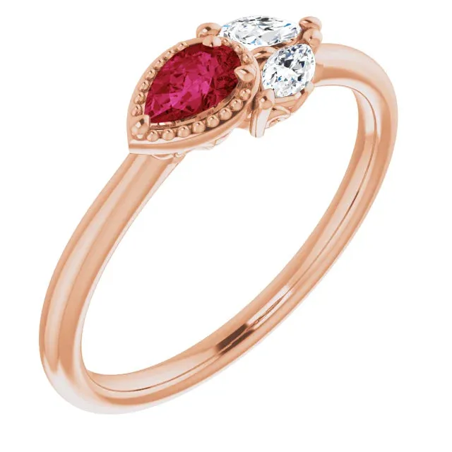 Pear Gemstone Milgrain with Marquise Lab-Grown Diamond Accent Ring