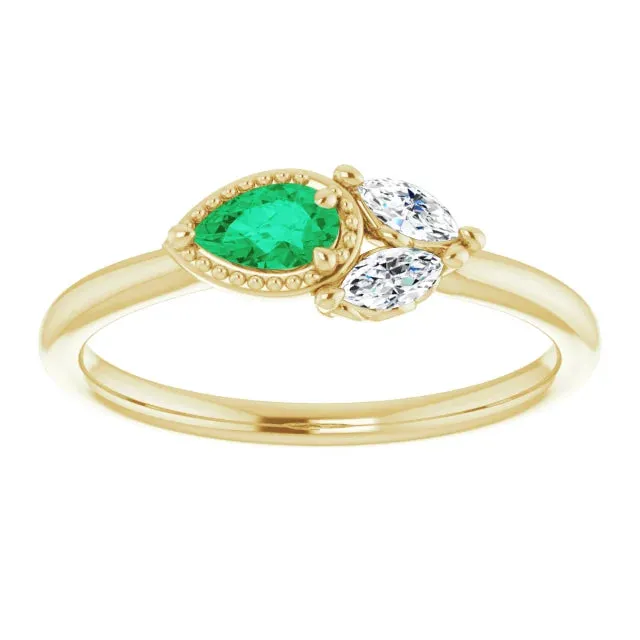 Pear Gemstone Milgrain with Marquise Lab-Grown Diamond Accent Ring