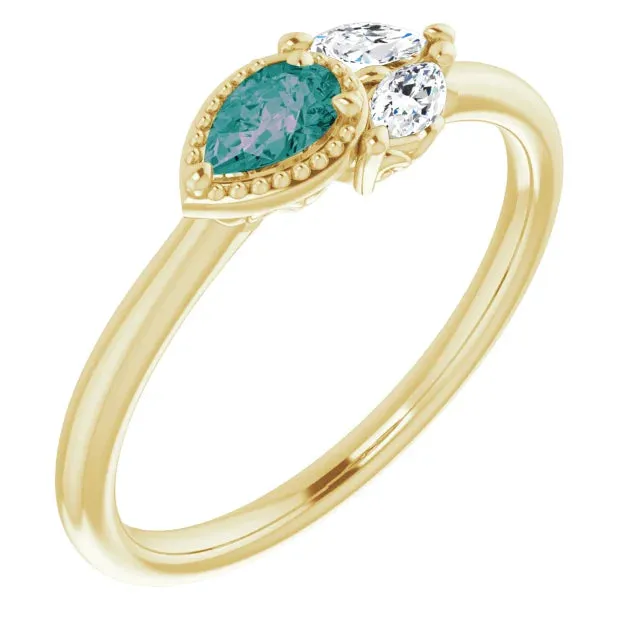 Pear Gemstone Milgrain with Marquise Lab-Grown Diamond Accent Ring