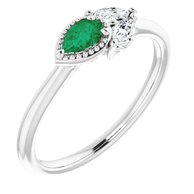 Pear Gemstone Milgrain with Marquise Lab-Grown Diamond Accent Ring