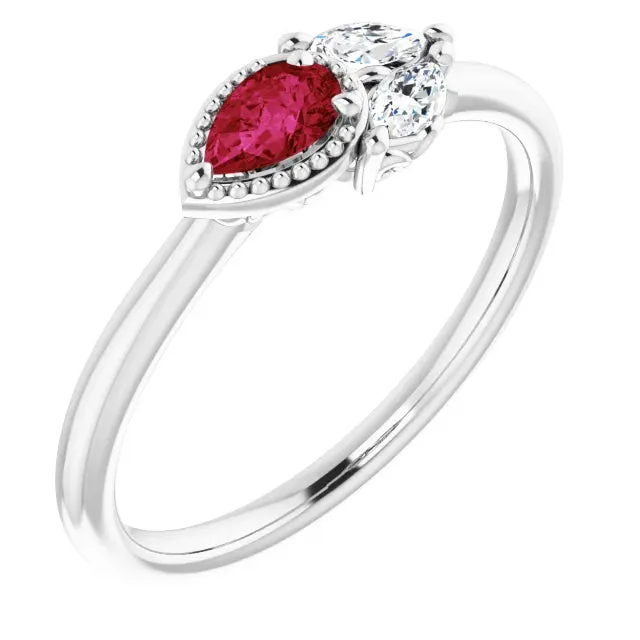 Pear Gemstone Milgrain with Marquise Lab-Grown Diamond Accent Ring