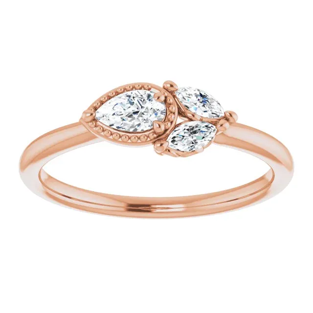 Pear Gemstone Milgrain with Marquise Lab-Grown Diamond Accent Ring