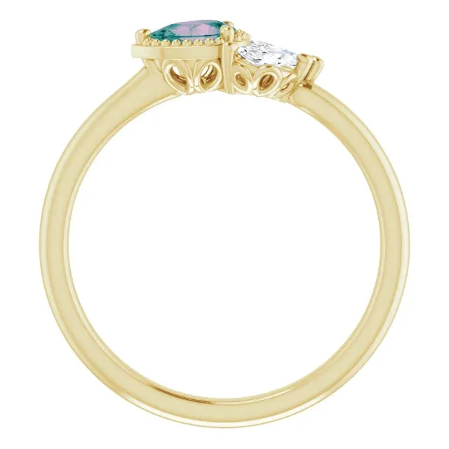 Pear Gemstone Milgrain with Marquise Lab-Grown Diamond Accent Ring