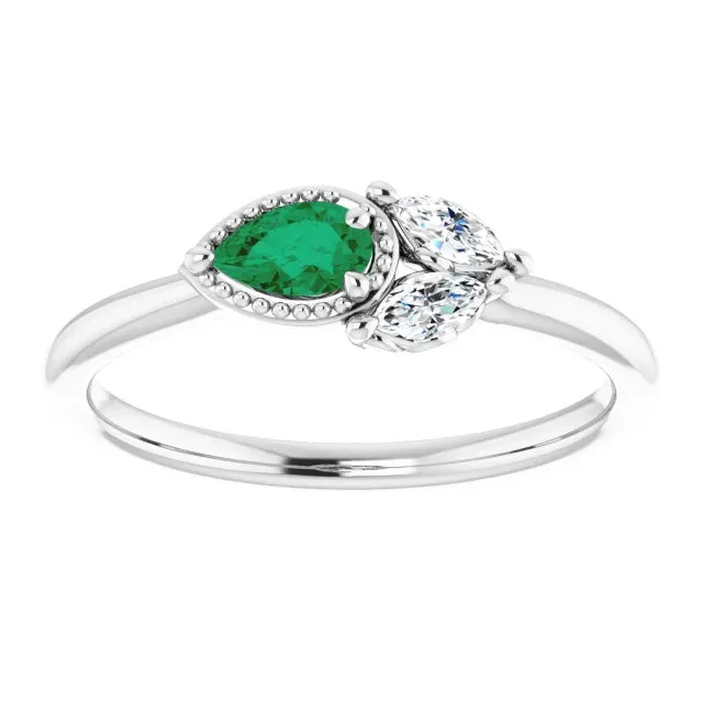 Pear Gemstone Milgrain with Marquise Lab-Grown Diamond Accent Ring