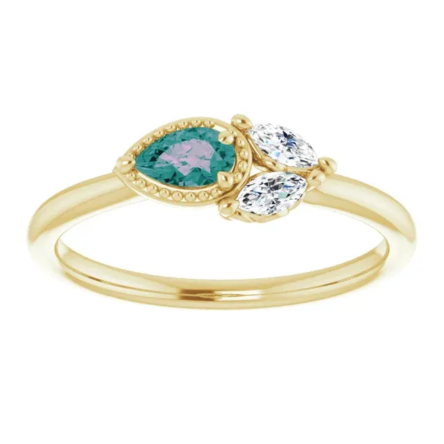 Pear Gemstone Milgrain with Marquise Lab-Grown Diamond Accent Ring