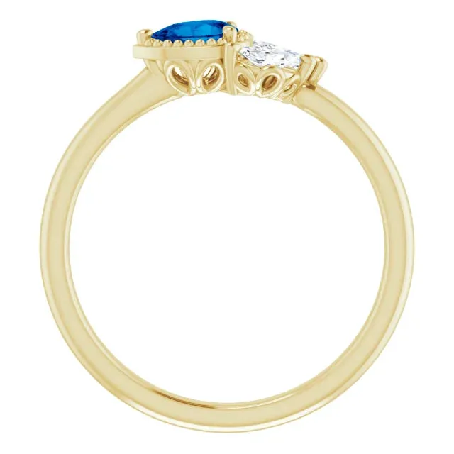Pear Gemstone Milgrain with Marquise Lab-Grown Diamond Accent Ring
