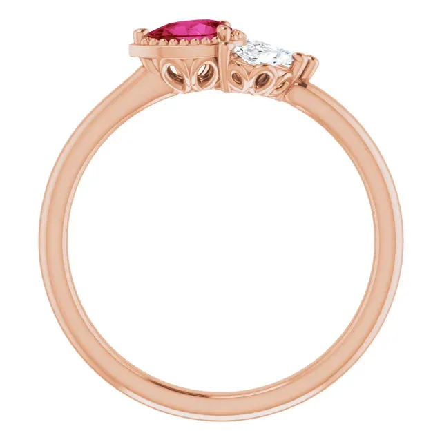 Pear Gemstone Milgrain with Marquise Lab-Grown Diamond Accent Ring
