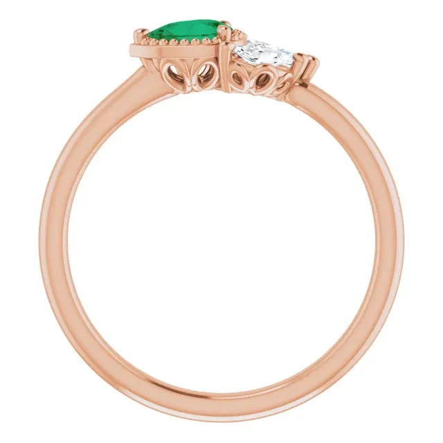 Pear Gemstone Milgrain with Marquise Lab-Grown Diamond Accent Ring