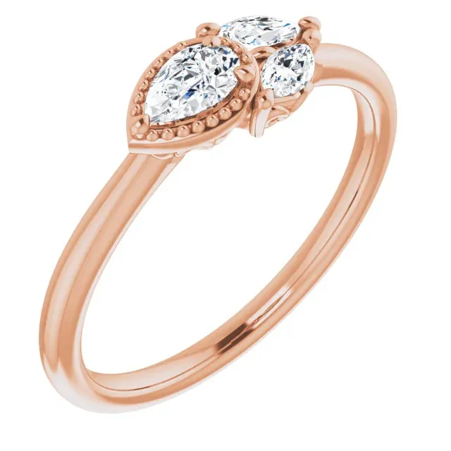 Pear Gemstone Milgrain with Marquise Lab-Grown Diamond Accent Ring