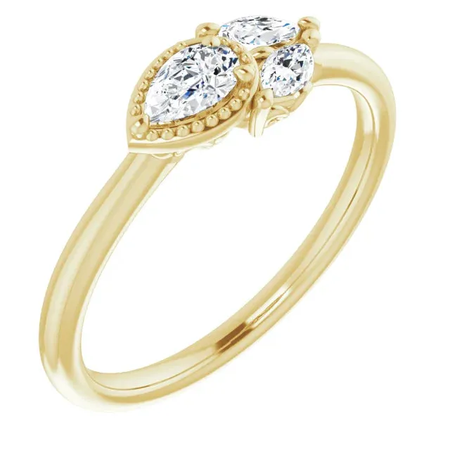 Pear Gemstone Milgrain with Marquise Lab-Grown Diamond Accent Ring