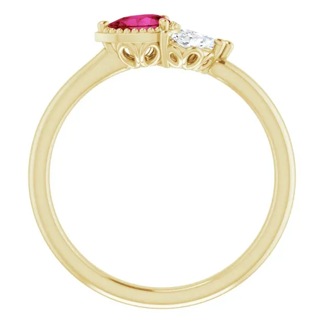 Pear Gemstone Milgrain with Marquise Lab-Grown Diamond Accent Ring