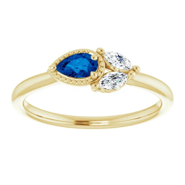 Pear Gemstone Milgrain with Marquise Lab-Grown Diamond Accent Ring