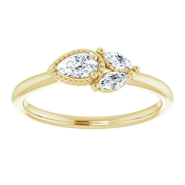 Pear Gemstone Milgrain with Marquise Lab-Grown Diamond Accent Ring