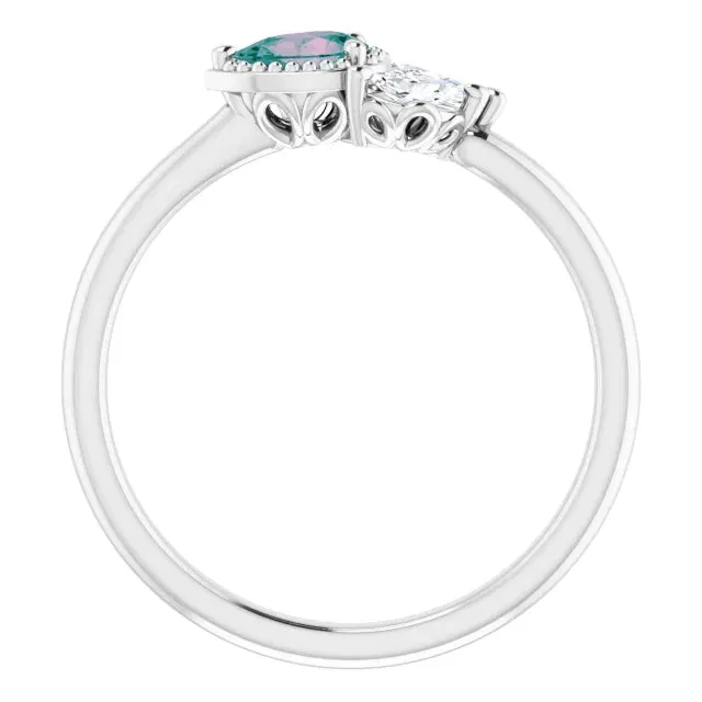 Pear Gemstone Milgrain with Marquise Lab-Grown Diamond Accent Ring