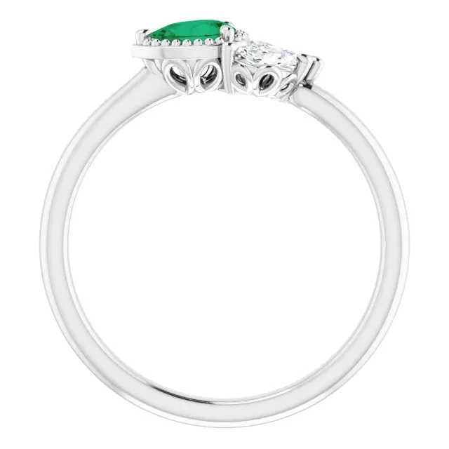 Pear Gemstone Milgrain with Marquise Lab-Grown Diamond Accent Ring