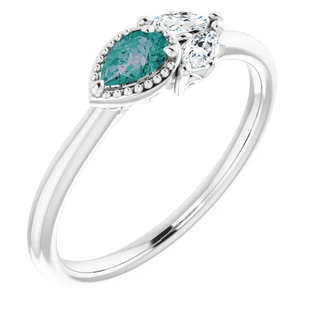 Pear Gemstone Milgrain with Marquise Lab-Grown Diamond Accent Ring