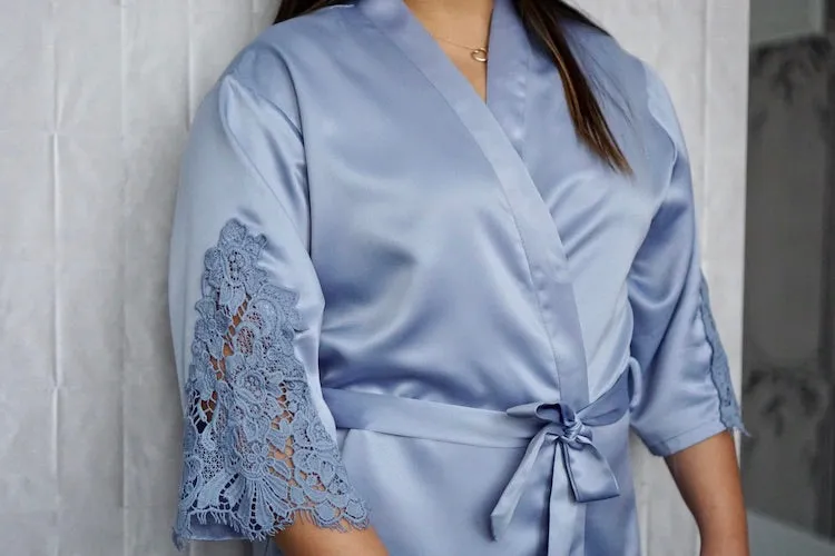 Personalised Bridal Party Robes | Soft Satin Lace Trim
