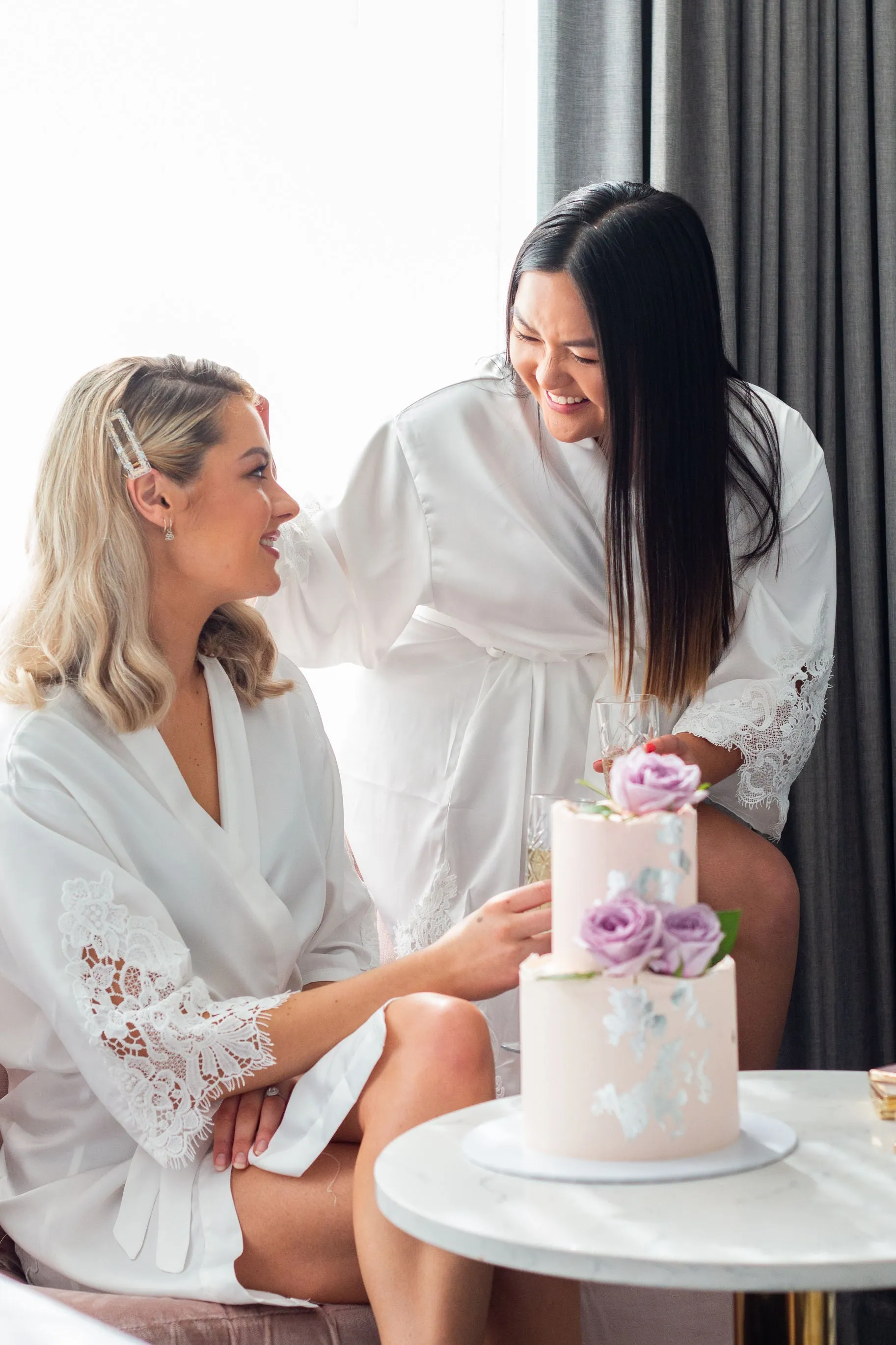 Personalised Bridal Party Robes | Soft Satin Lace Trim