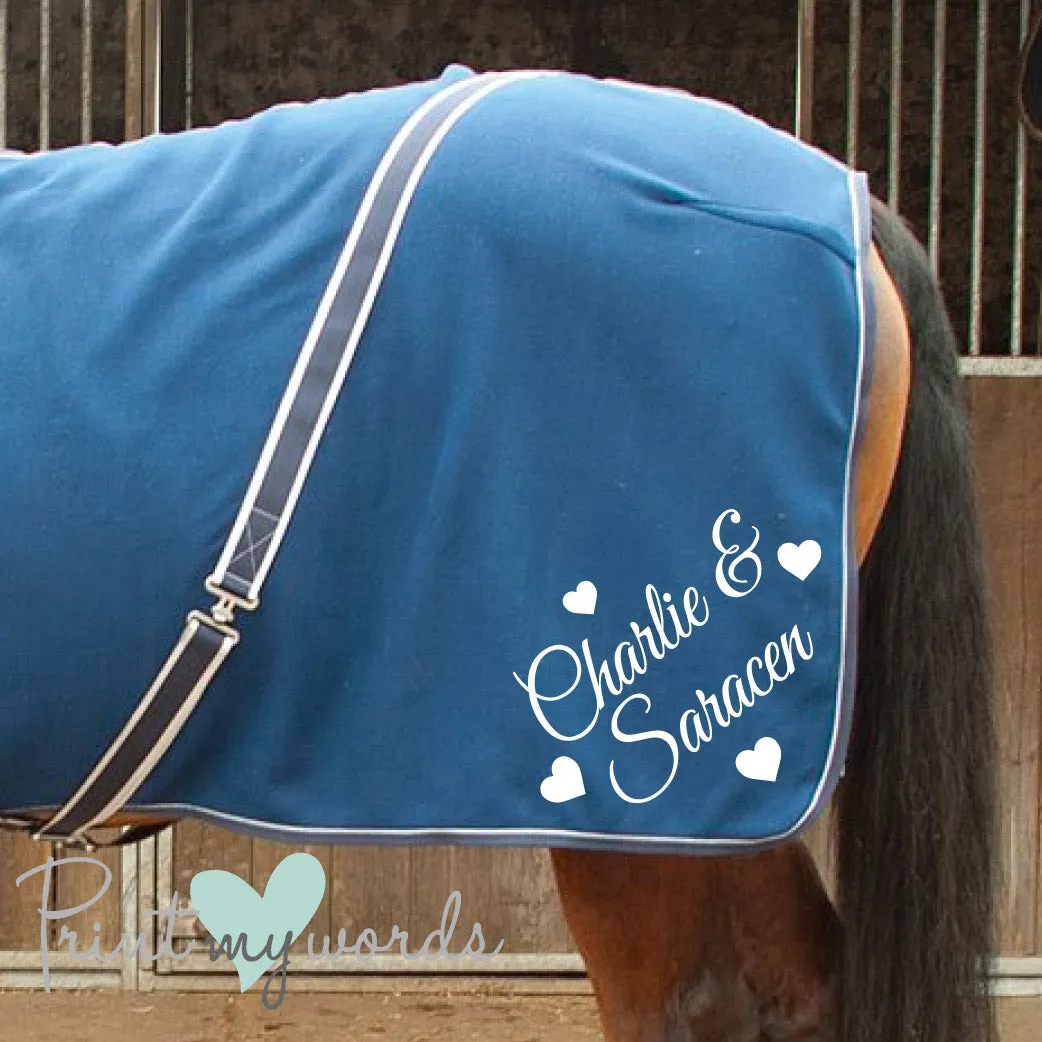 Personalised Equestrian Horse Pony Fleece Rug Cooler - Hearts Style
