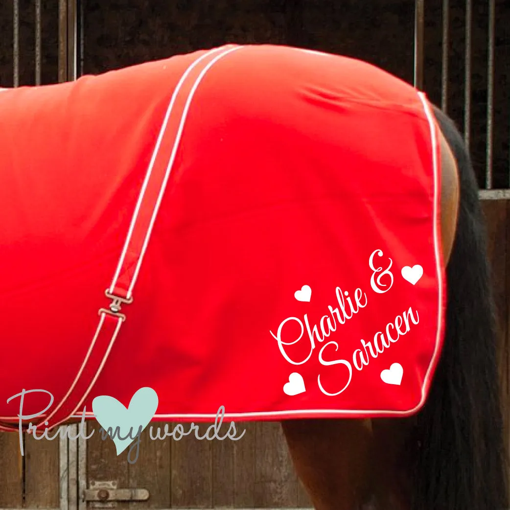 Personalised Equestrian Horse Pony Fleece Rug Cooler - Hearts Style