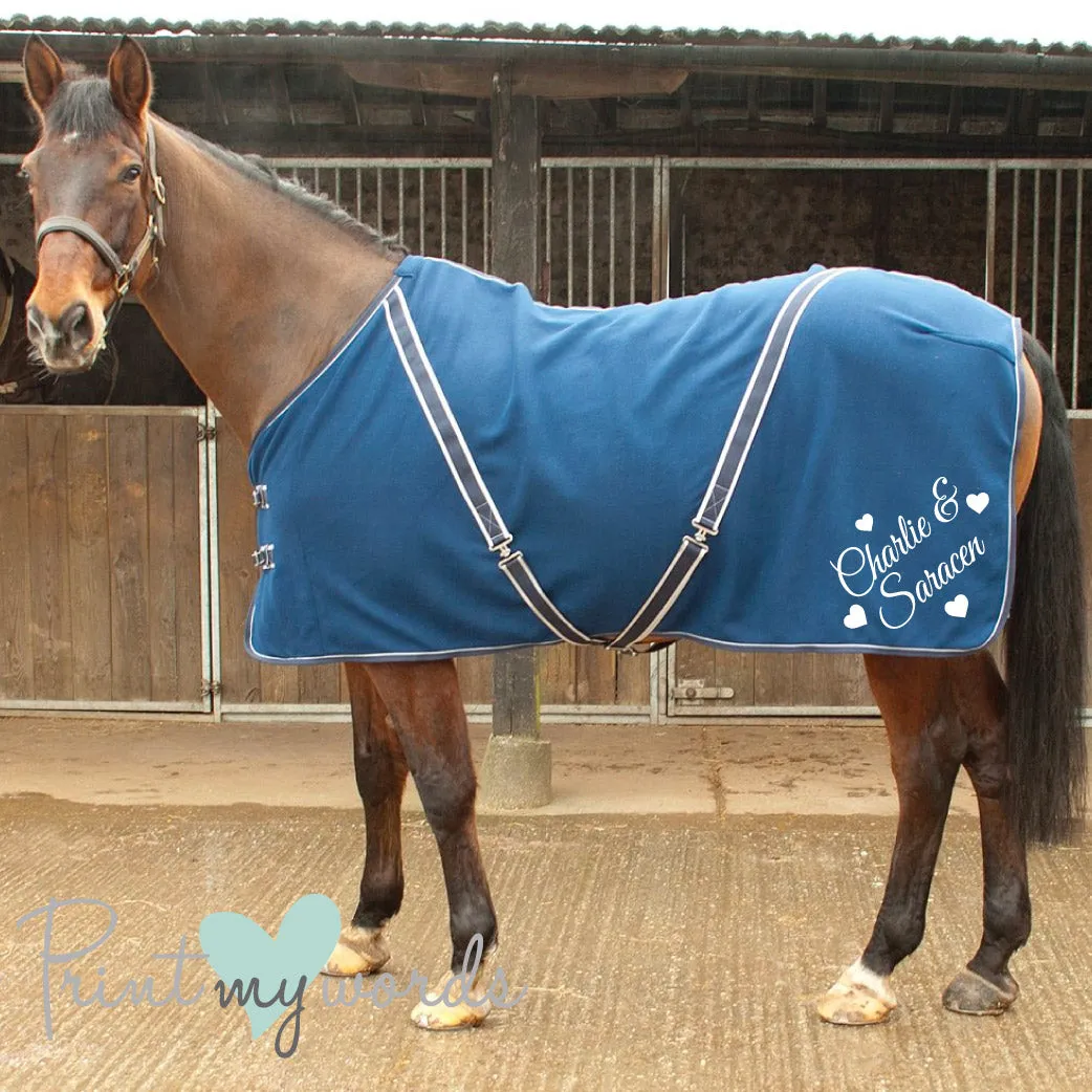 Personalised Equestrian Horse Pony Fleece Rug Cooler - Hearts Style