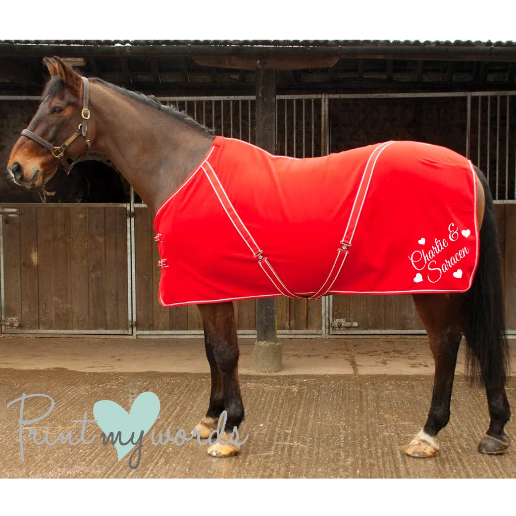 Personalised Equestrian Horse Pony Fleece Rug Cooler - Hearts Style