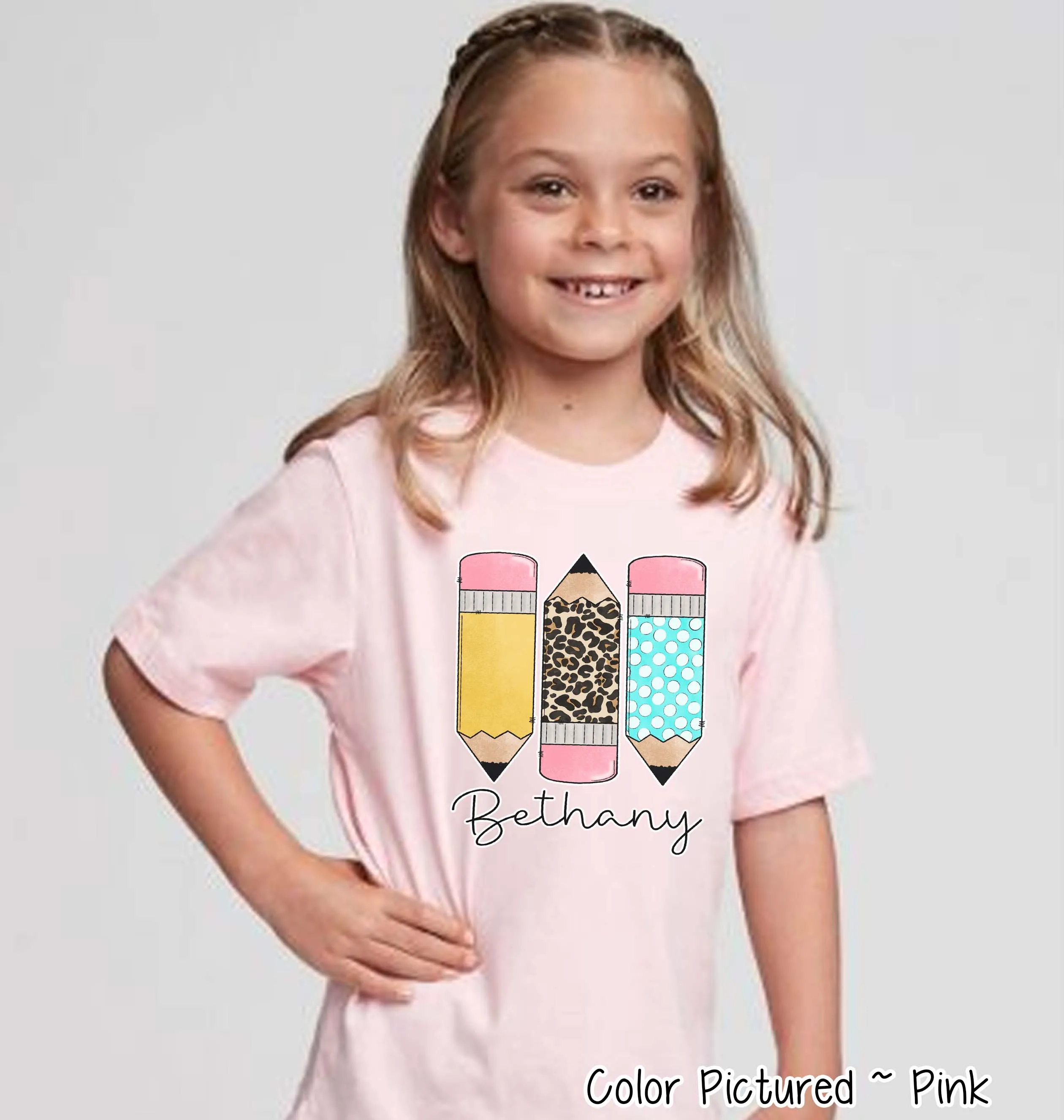 Personalized Pencil Trio Back To School Name Tee