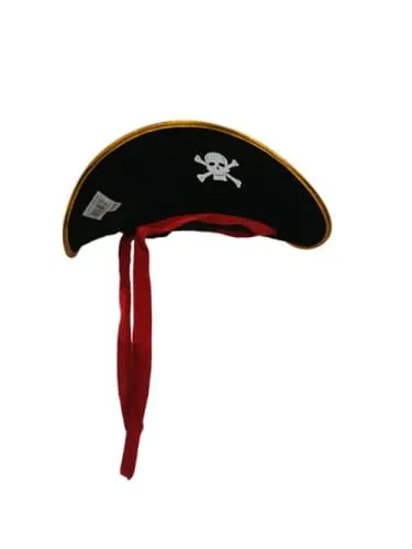 Pirate Hat - Black Gold Trim/Red Tie