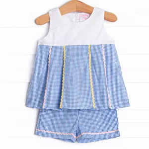 Pleated Party Short Set, Blue