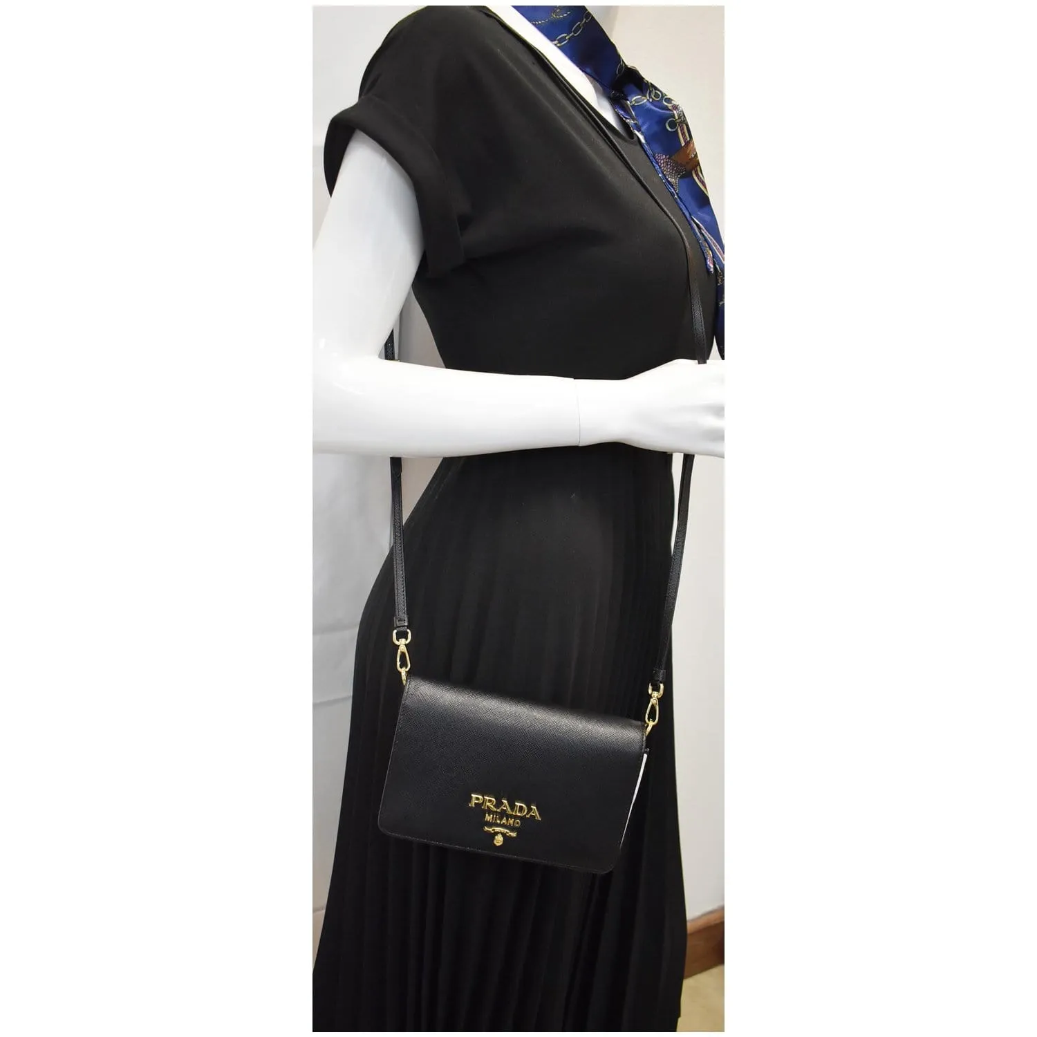 PRADA Saffiano Leather Mini Shoulder Bag Black