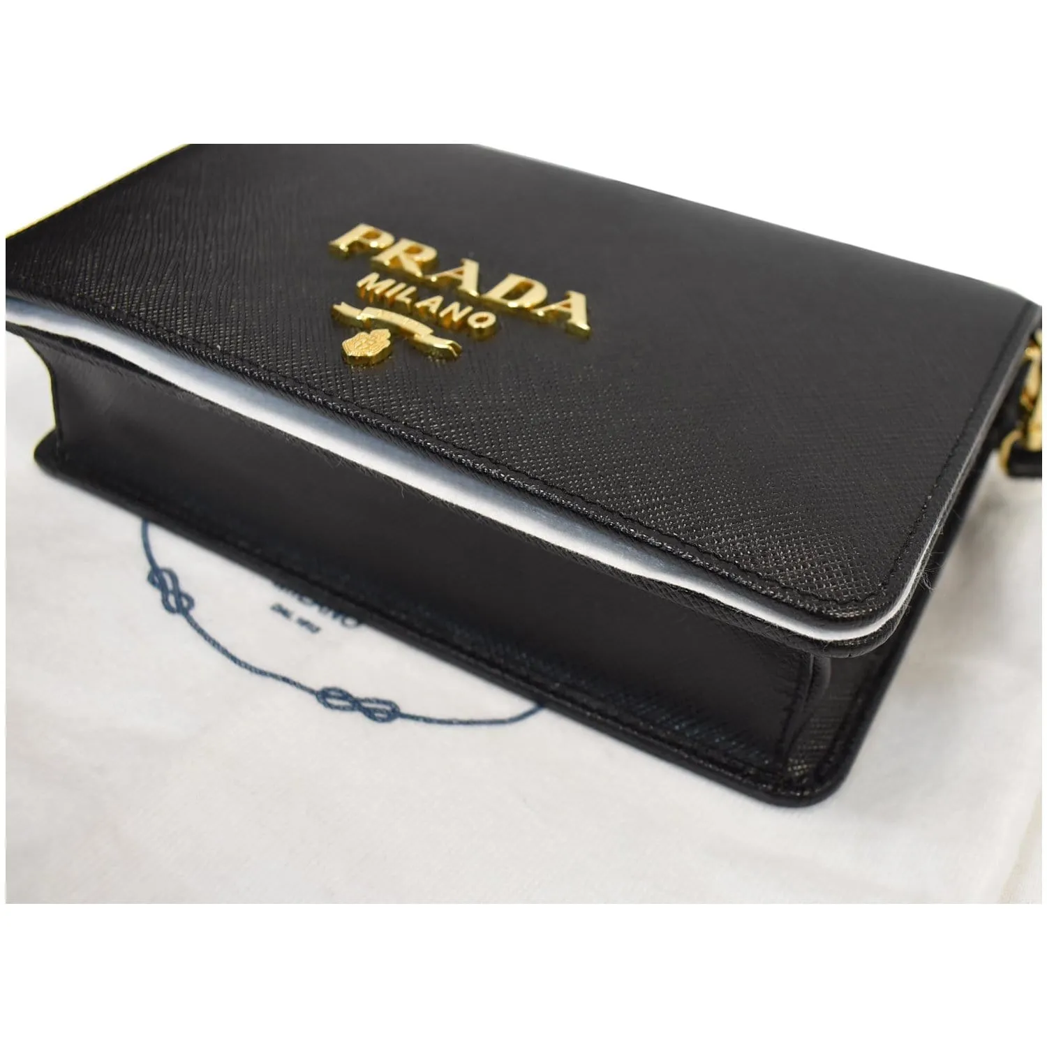 PRADA Saffiano Leather Mini Shoulder Bag Black