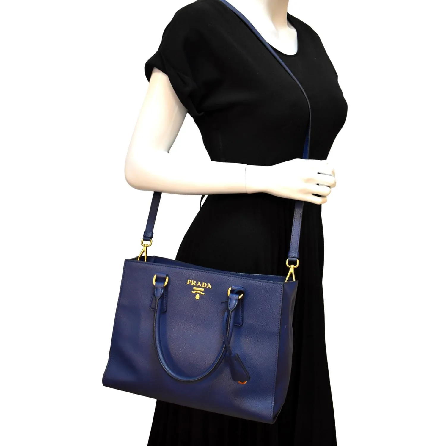 PRADA Saffiano Leather Tote Shoulder Bag Blue
