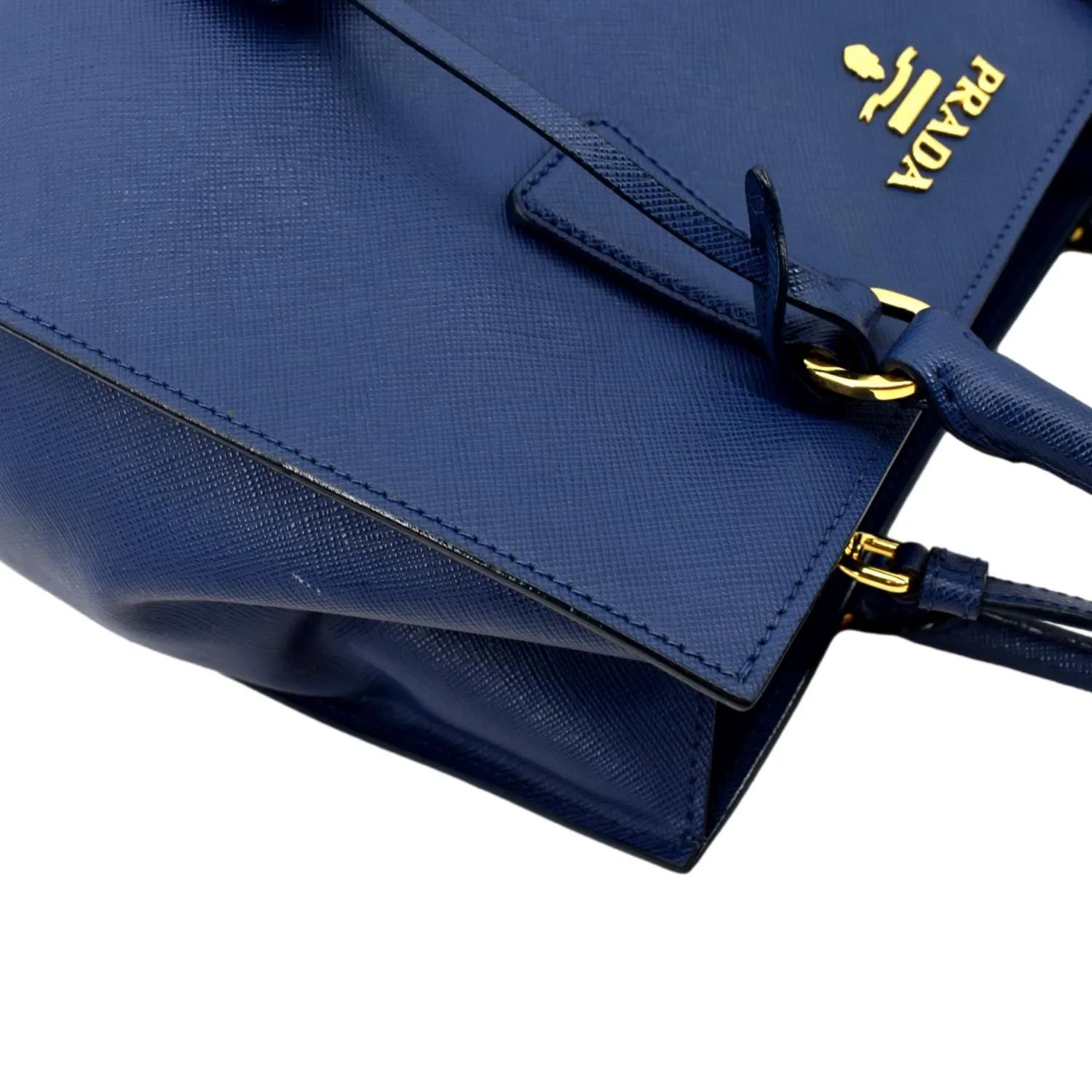 PRADA Saffiano Leather Tote Shoulder Bag Blue