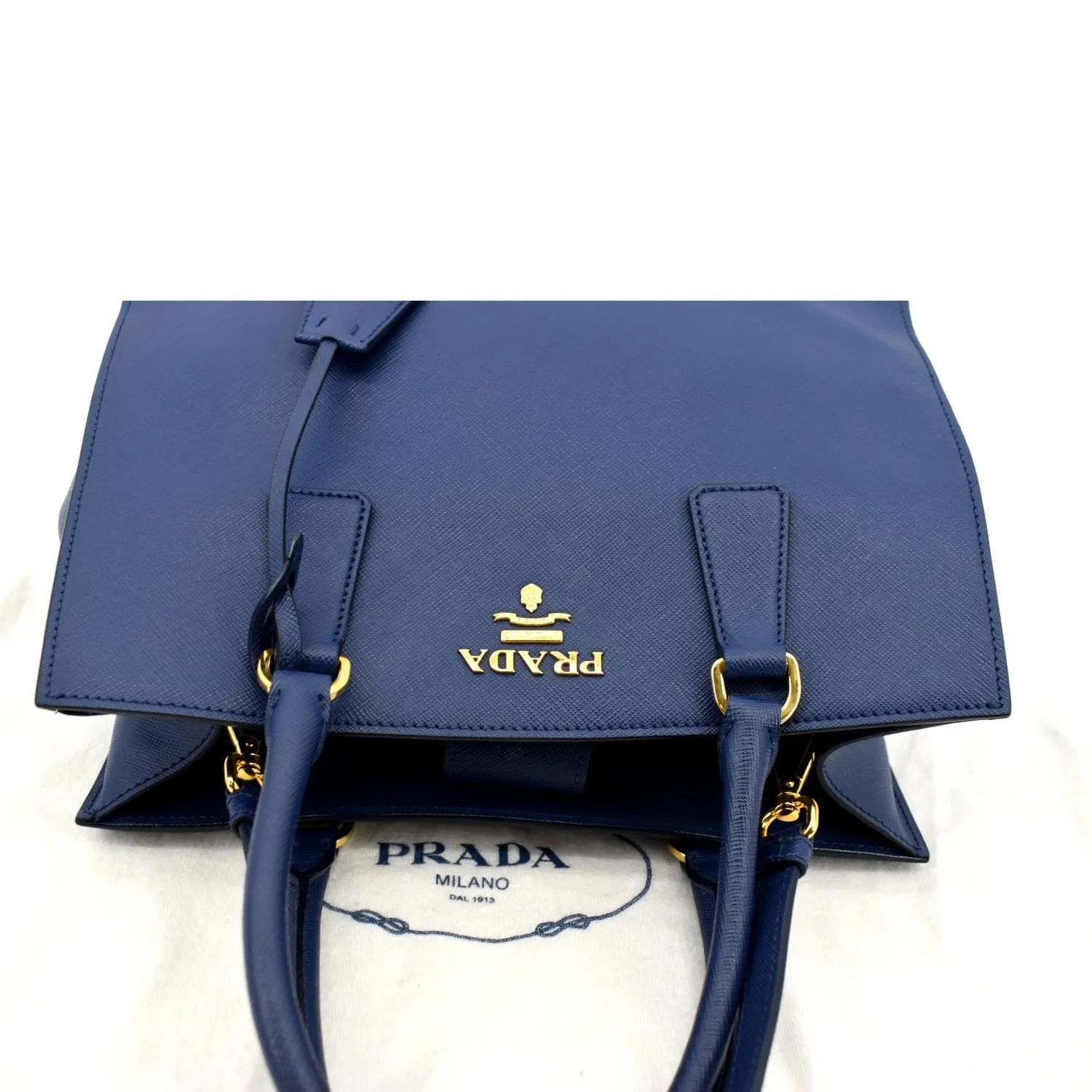 PRADA Saffiano Leather Tote Shoulder Bag Blue