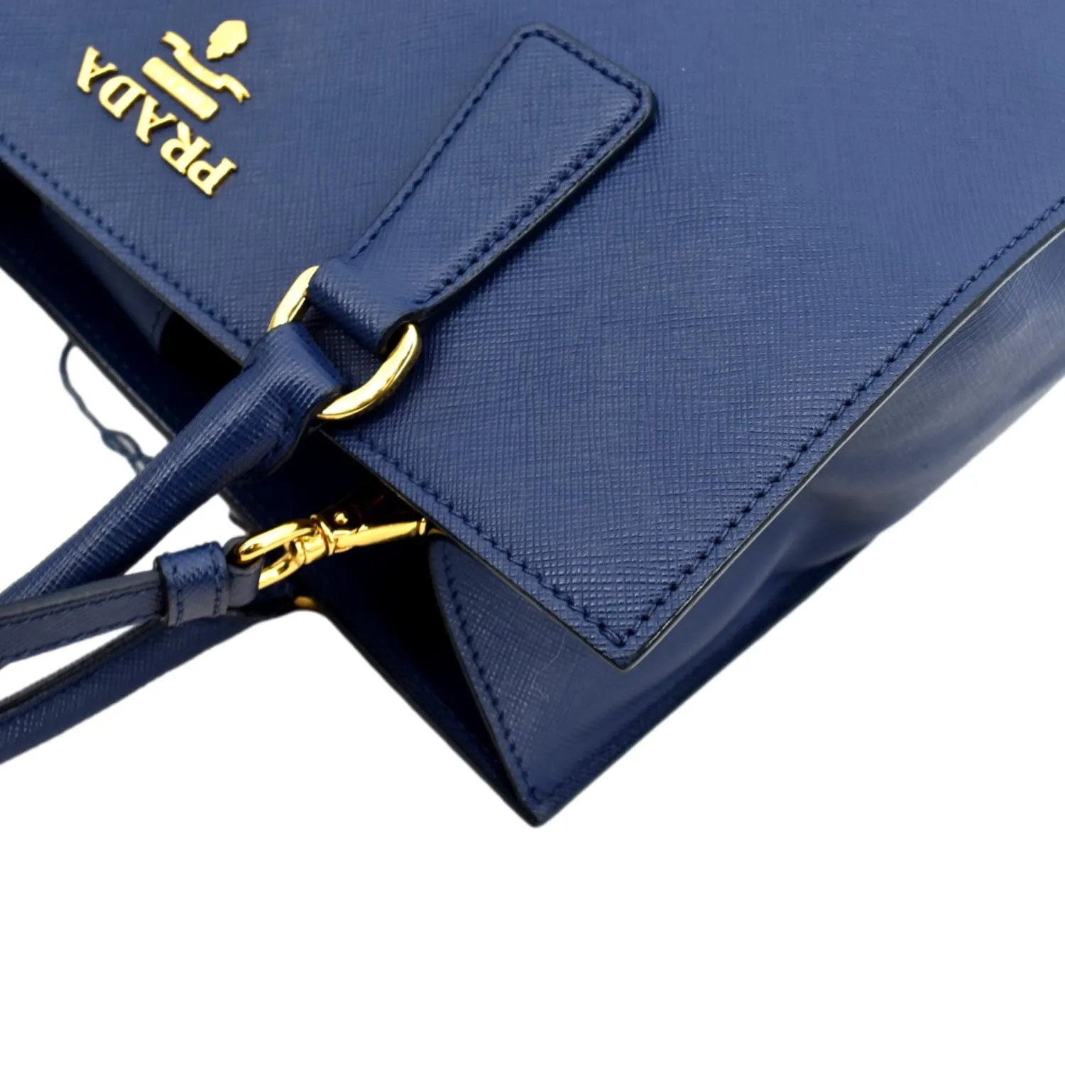 PRADA Saffiano Leather Tote Shoulder Bag Blue