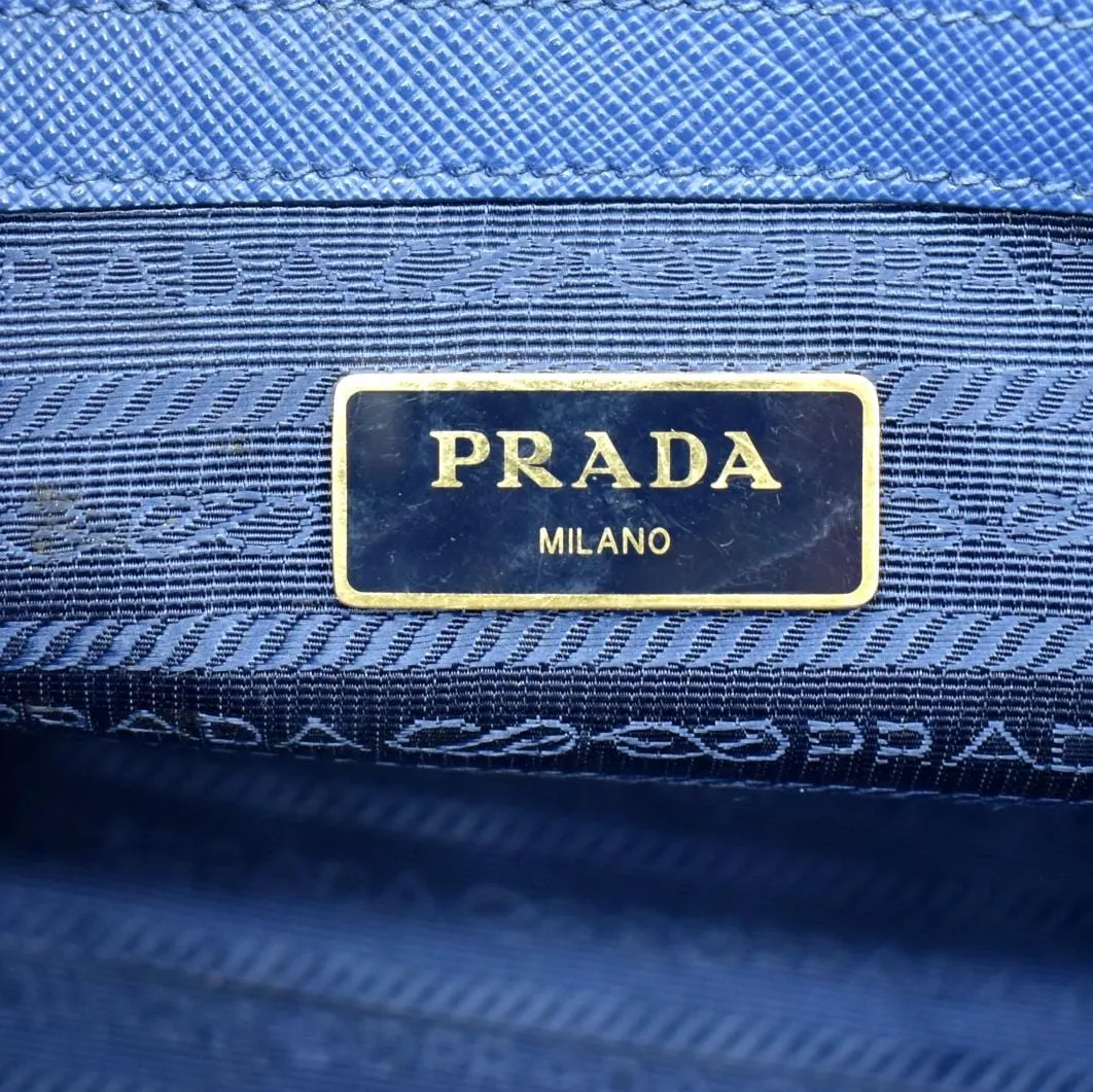 PRADA Saffiano Leather Tote Shoulder Bag Blue