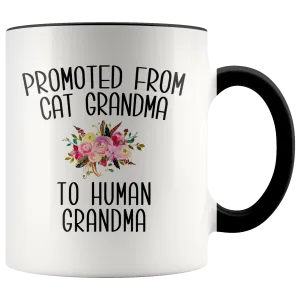 Promoted From Cat Grandma To Human Grandma Mug Grandma Pregnancy Announcement Mother in Law Reveal Gift for Her