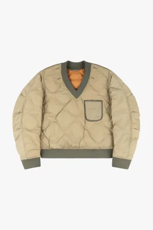 Quilted Down V Neck Sweater - Sand / Burnt Orange