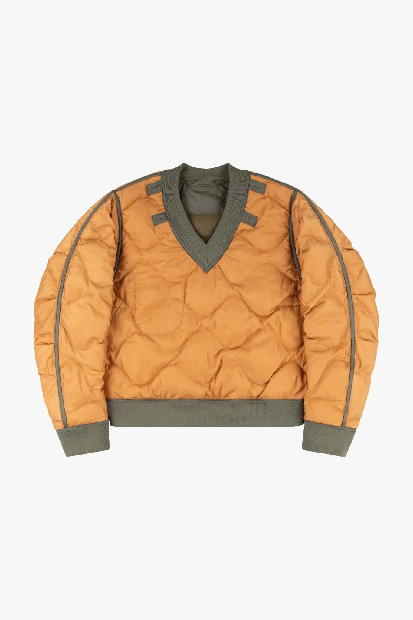 Quilted Down V Neck Sweater - Sand / Burnt Orange